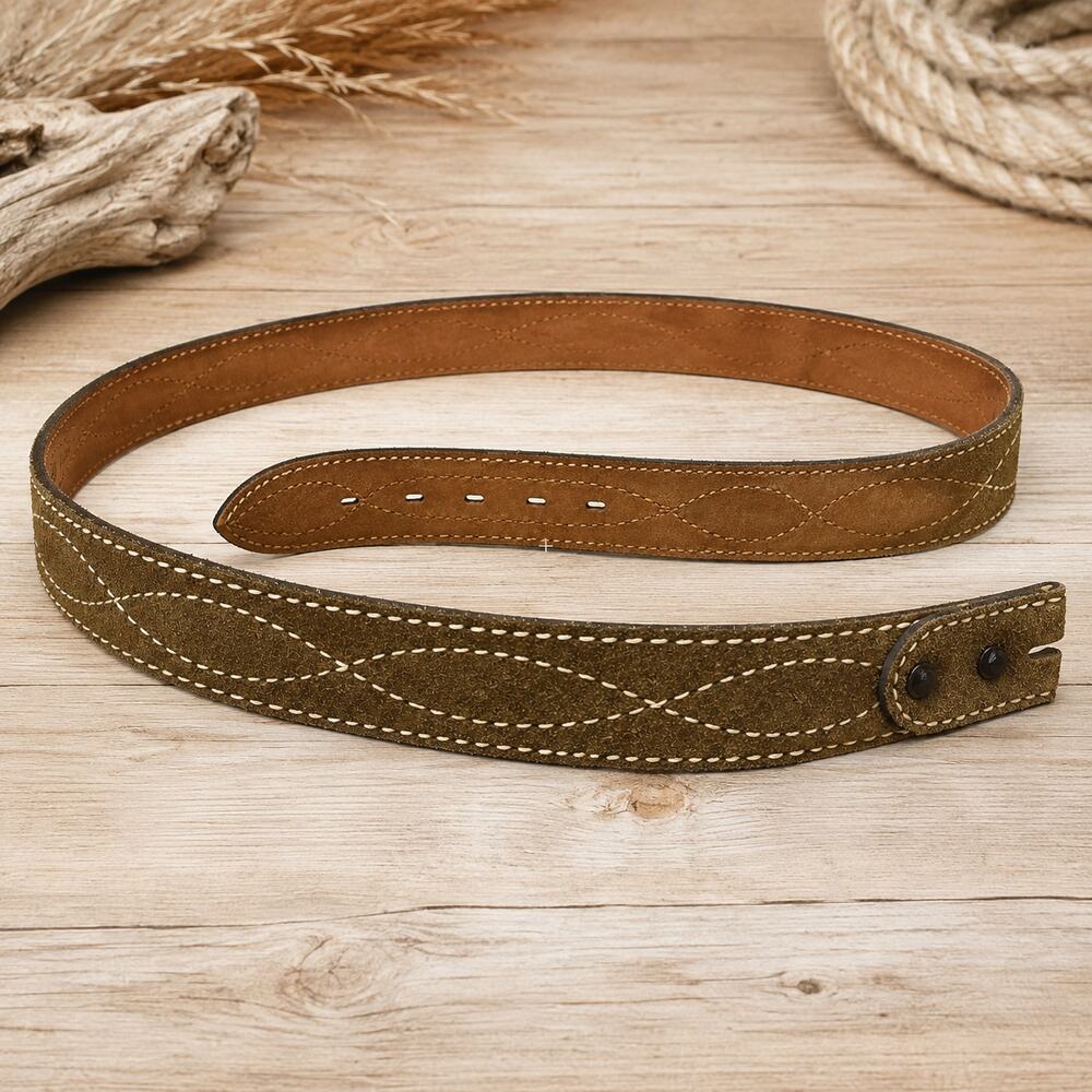 Tony Lama Western Leather Belt Women’s Size 28 Brown Suede Stitch No Buckle